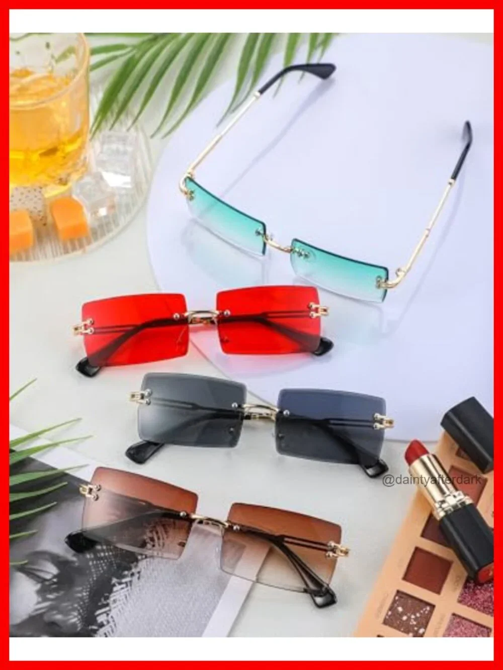 4 Pairs Rimless Rectangle Sunglasses Frameless Square Glasses Vintage